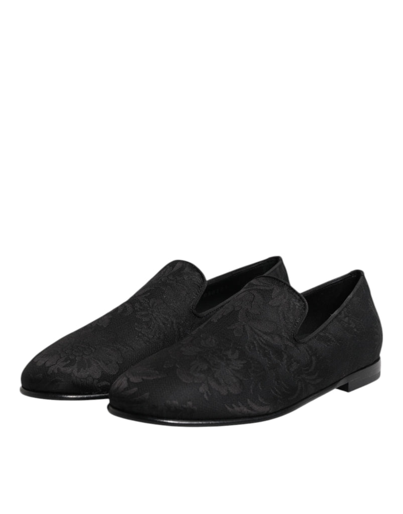 Dolce & Gabbana Black Floral Brocade Loafers Men Dress Shoes - Beyzy Store - Dolce & Gabbana