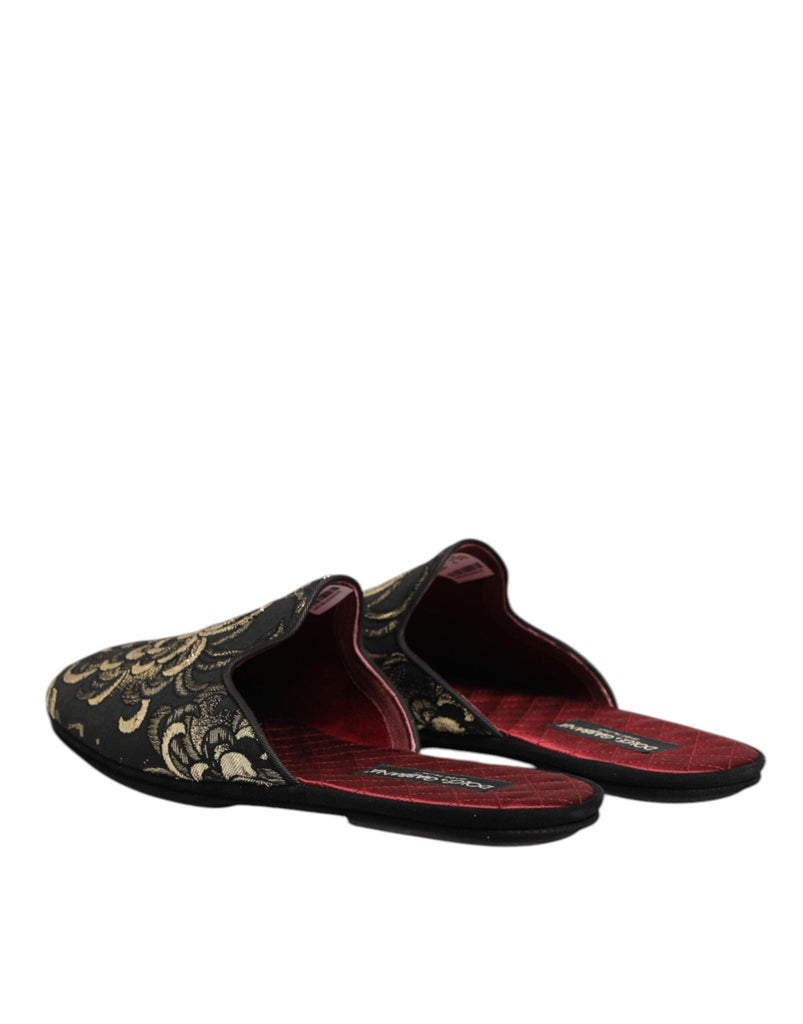 Dolce & Gabbana Black Floral Jacquard Slides Slippers Shoes - Beyzy Store - Dolce & Gabbana
