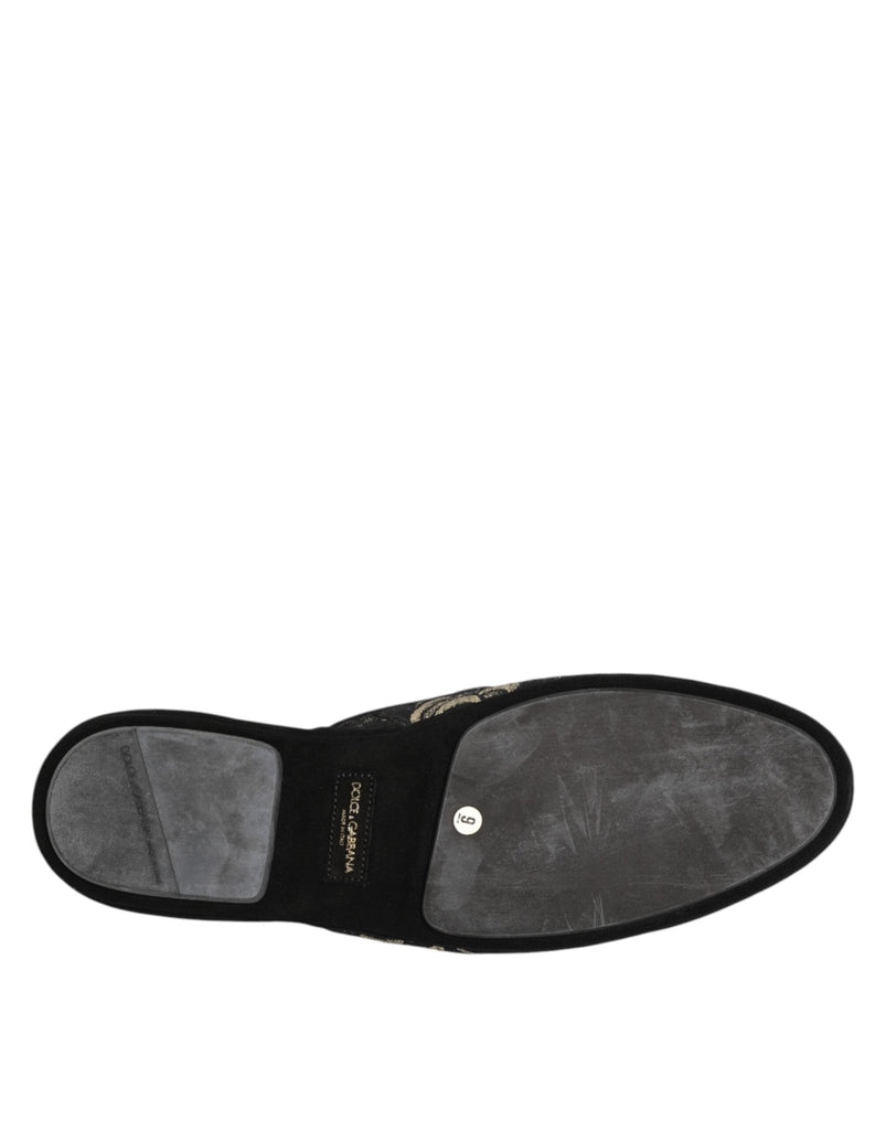 Dolce & Gabbana Black Floral Jacquard Slides Slippers Shoes - Beyzy Store - Dolce & Gabbana