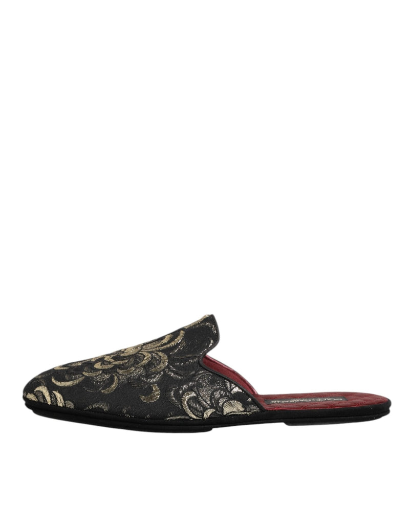 Dolce & Gabbana Black Floral Jacquard Slides Slippers Shoes - Beyzy Store - Dolce & Gabbana