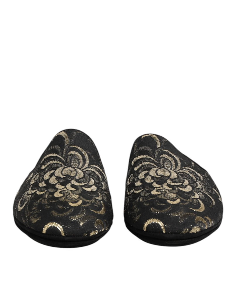 Dolce & Gabbana Black Floral Jacquard Slides Slippers Shoes - Beyzy Store - Dolce & Gabbana