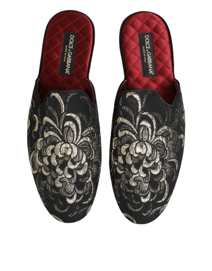 Dolce & Gabbana Black Floral Jacquard Slides Slippers Shoes - Beyzy Store - Dolce & Gabbana
