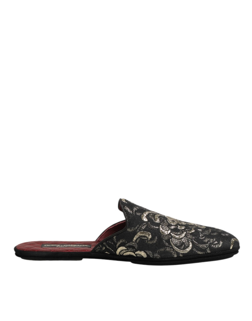 Dolce & Gabbana Black Floral Jacquard Slides Slippers Shoes - Beyzy Store - Dolce & Gabbana