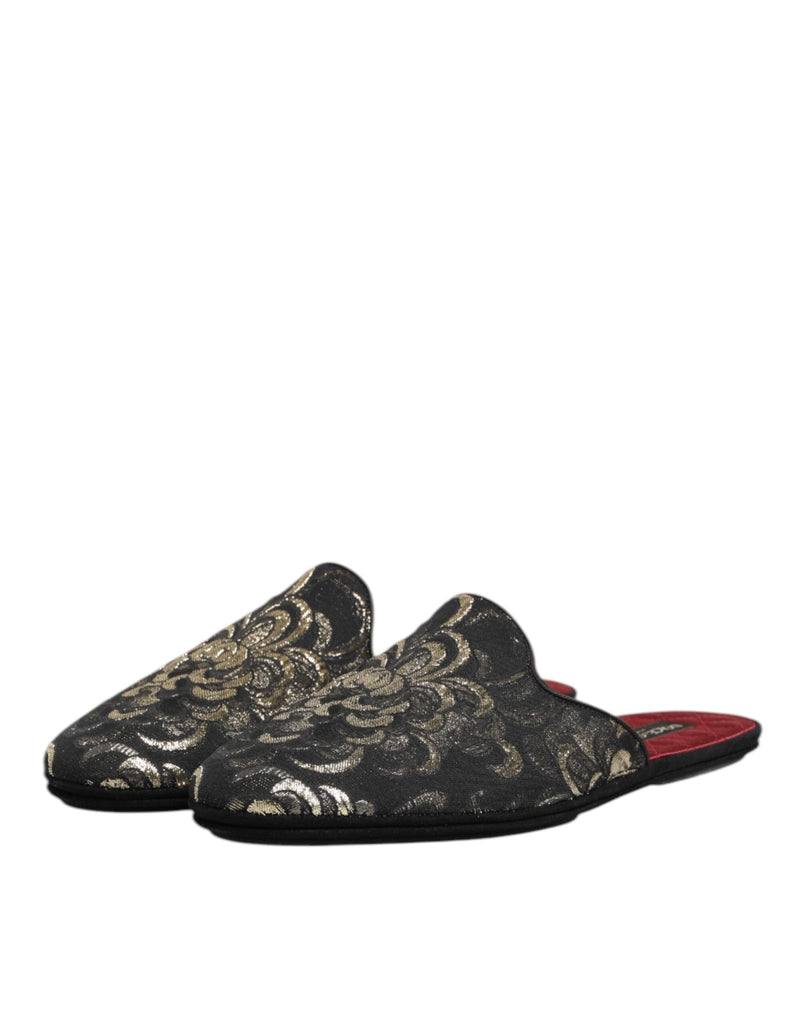 Dolce & Gabbana Black Floral Jacquard Slides Slippers Shoes - Beyzy Store - Dolce & Gabbana
