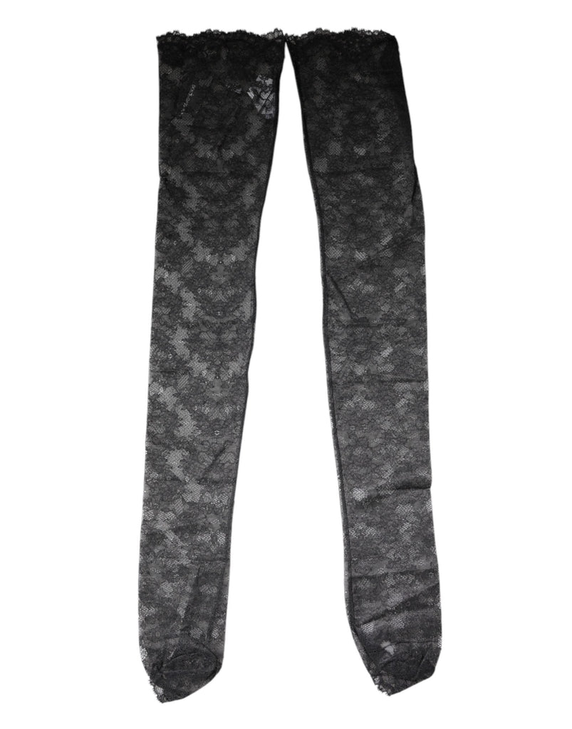 Dolce & Gabbana Black Floral Lace Cotton Stretch Stockings Socks - Beyzy Store - Dolce & Gabbana