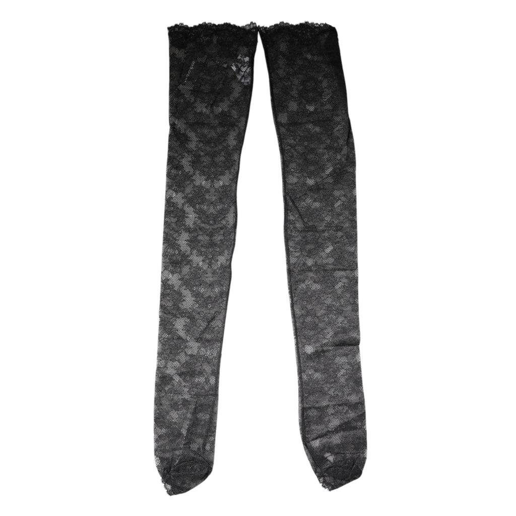 Dolce & Gabbana Black Floral Lace Cotton Stretch Stockings Socks - Beyzy Store - Dolce & Gabbana