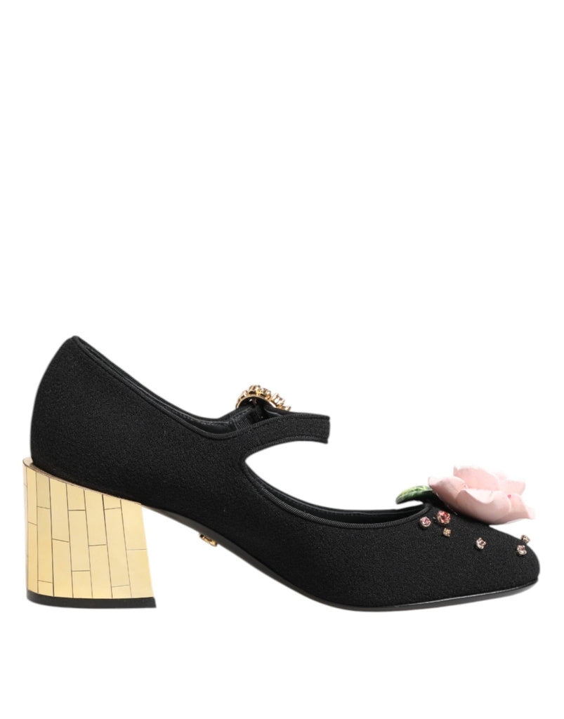 Dolce & Gabbana Black Flower Crystal Embellished Mary Jane Shoes - Beyzy Store - Dolce & Gabbana