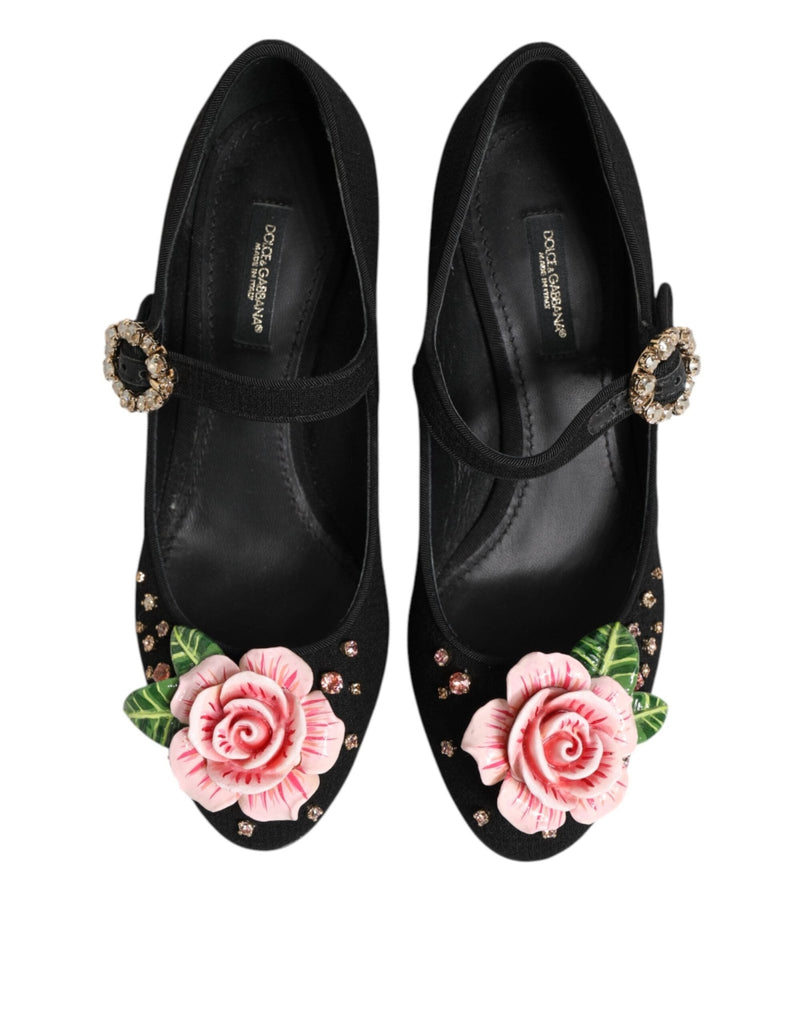 Dolce & Gabbana Black Flower Crystal Embellished Mary Jane Shoes - Beyzy Store - Dolce & Gabbana