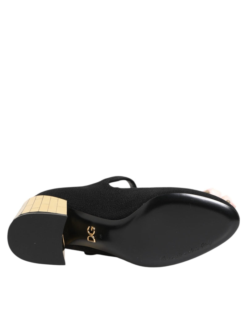 Dolce & Gabbana Black Flower Crystal Embellished Mary Jane Shoes - Beyzy Store - Dolce & Gabbana