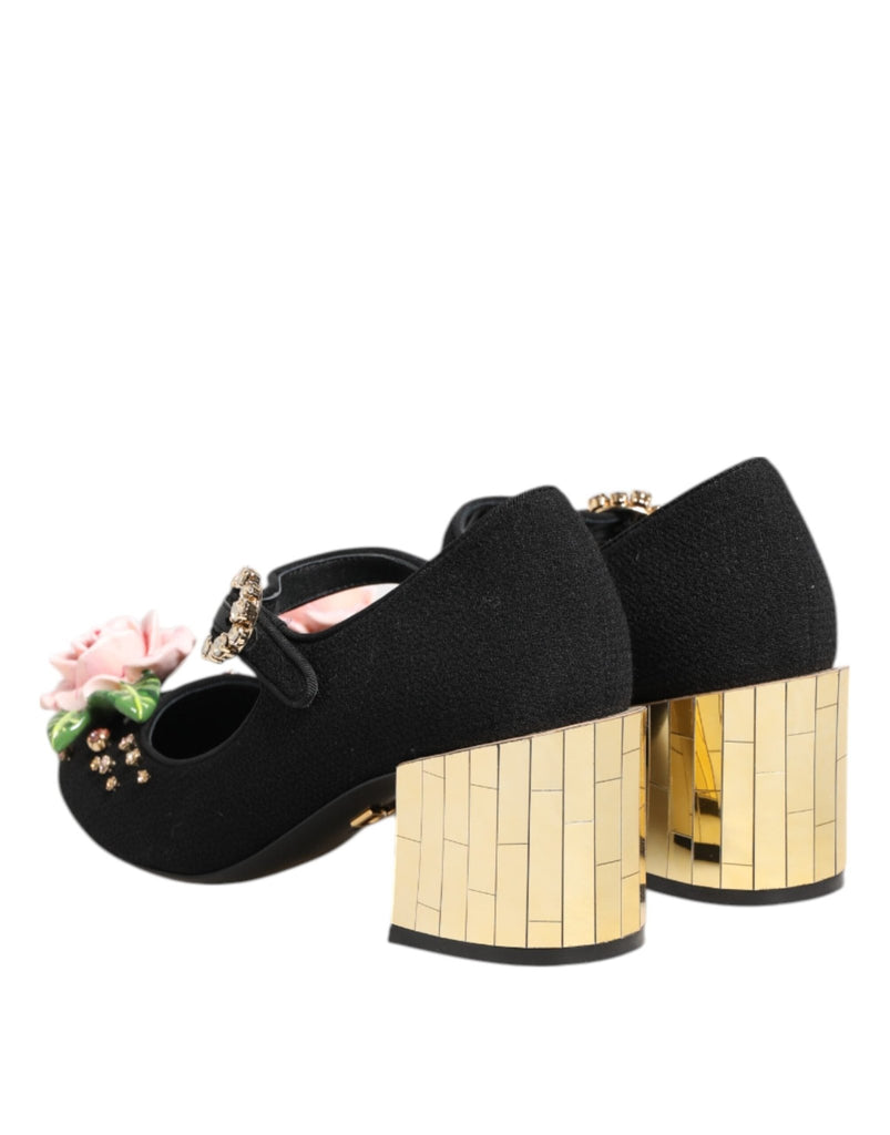 Dolce & Gabbana Black Flower Crystal Embellished Mary Jane Shoes - Beyzy Store - Dolce & Gabbana