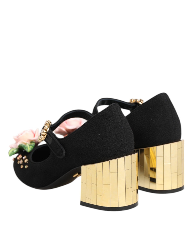 Dolce & Gabbana Black Flower Crystal Embellished Mary Jane Shoes - Beyzy Store - Dolce & Gabbana