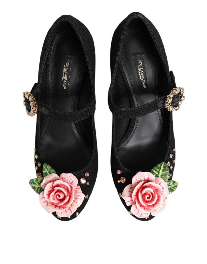 Dolce & Gabbana Black Flower Crystal Embellished Mary Jane Shoes - Beyzy Store - Dolce & Gabbana