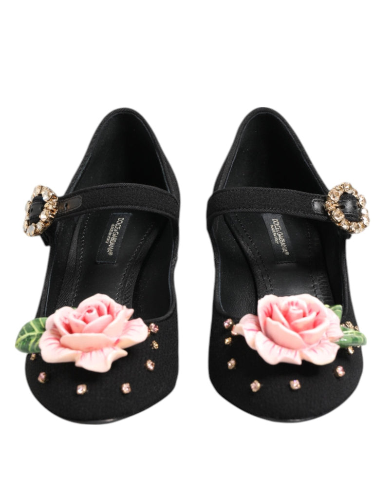 Dolce & Gabbana Black Flower Crystal Embellished Mary Jane Shoes - Beyzy Store - Dolce & Gabbana
