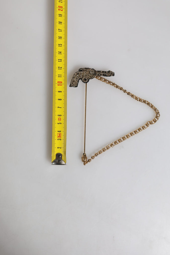 Dolce & Gabbana Black Gold Brass Copper Revolver Brooch Lapel Pin - Beyzy Store - Dolce & Gabbana