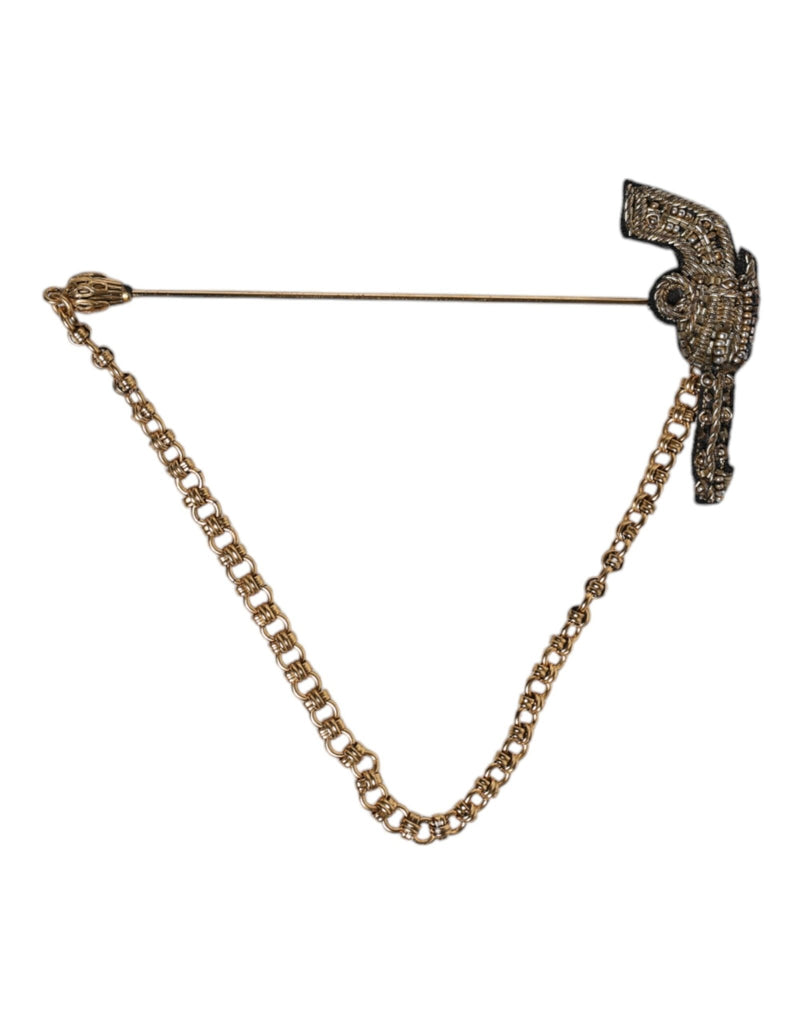Dolce & Gabbana Black Gold Brass Copper Revolver Brooch Lapel Pin - Beyzy Store - Dolce & Gabbana