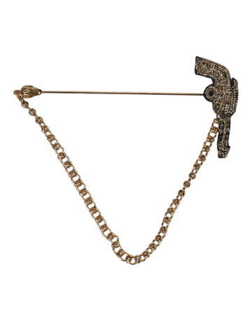 Dolce & Gabbana Black Gold Brass Copper Revolver Brooch Lapel Pin - Beyzy Store - Dolce & Gabbana