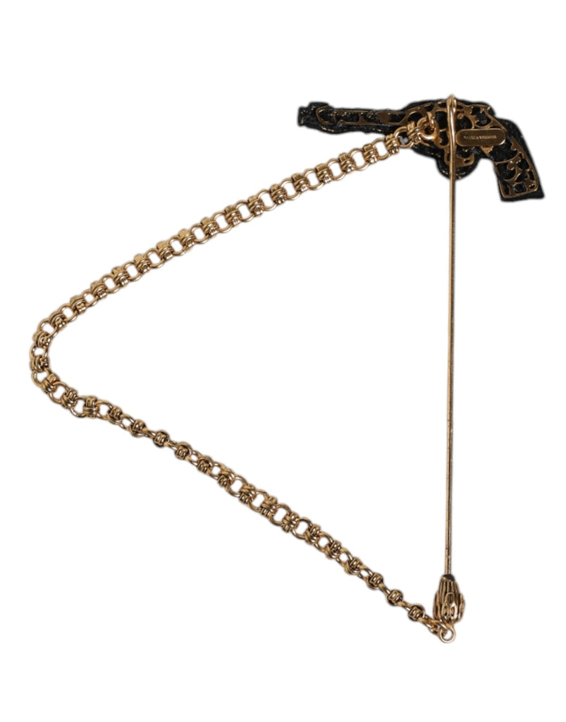 Dolce & Gabbana Black Gold Brass Copper Revolver Brooch Lapel Pin - Beyzy Store - Dolce & Gabbana