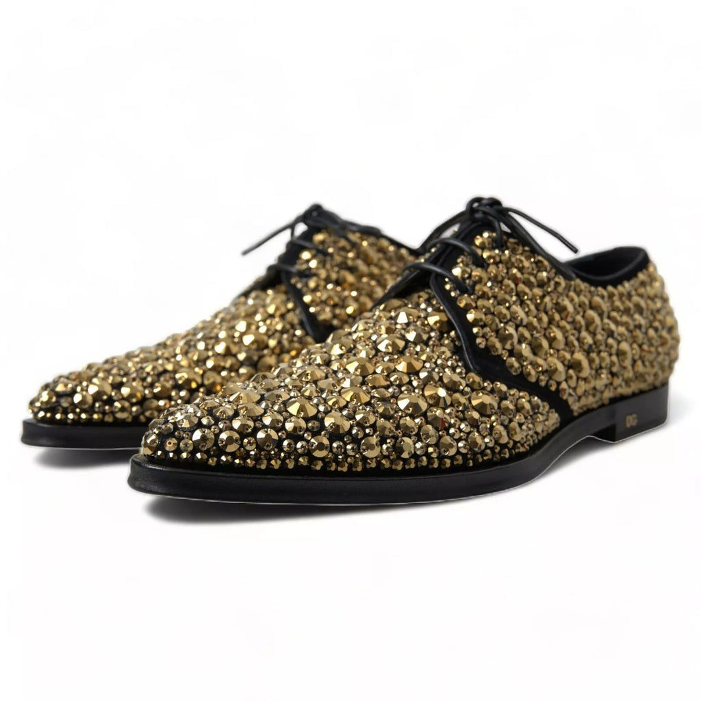 Dolce & Gabbana Black Gold Embellished Derby Shoes - Beyzy Store - Dolce & Gabbana