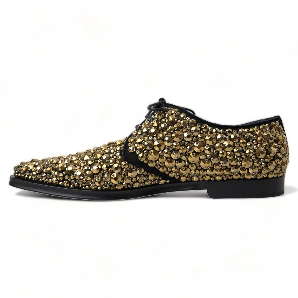 Dolce & Gabbana Black Gold Embellished Derby Shoes - Beyzy Store - Dolce & Gabbana