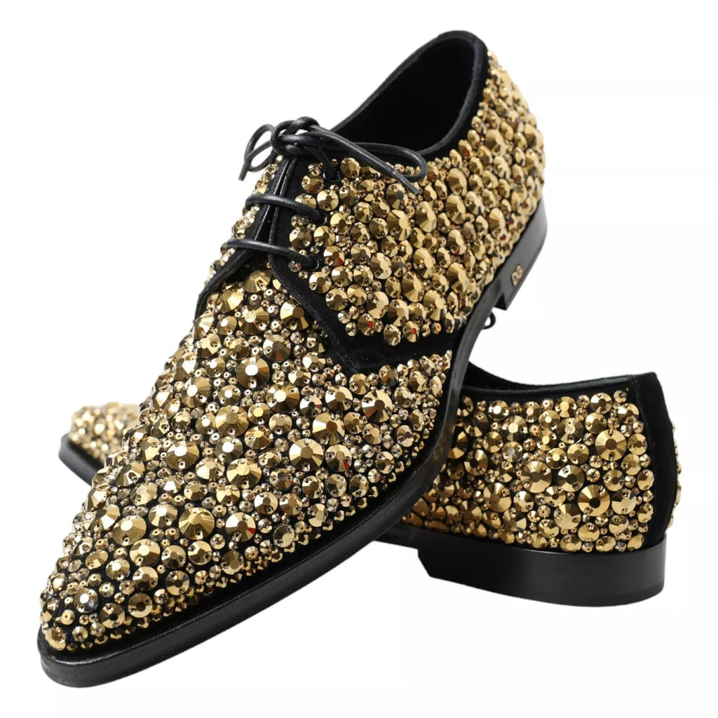 Dolce & Gabbana Black Gold Embellished Derby Shoes - Beyzy Store - Dolce & Gabbana