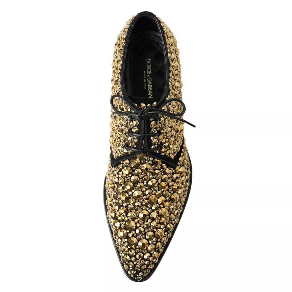 Dolce & Gabbana Black Gold Embellished Derby Shoes - Beyzy Store - Dolce & Gabbana