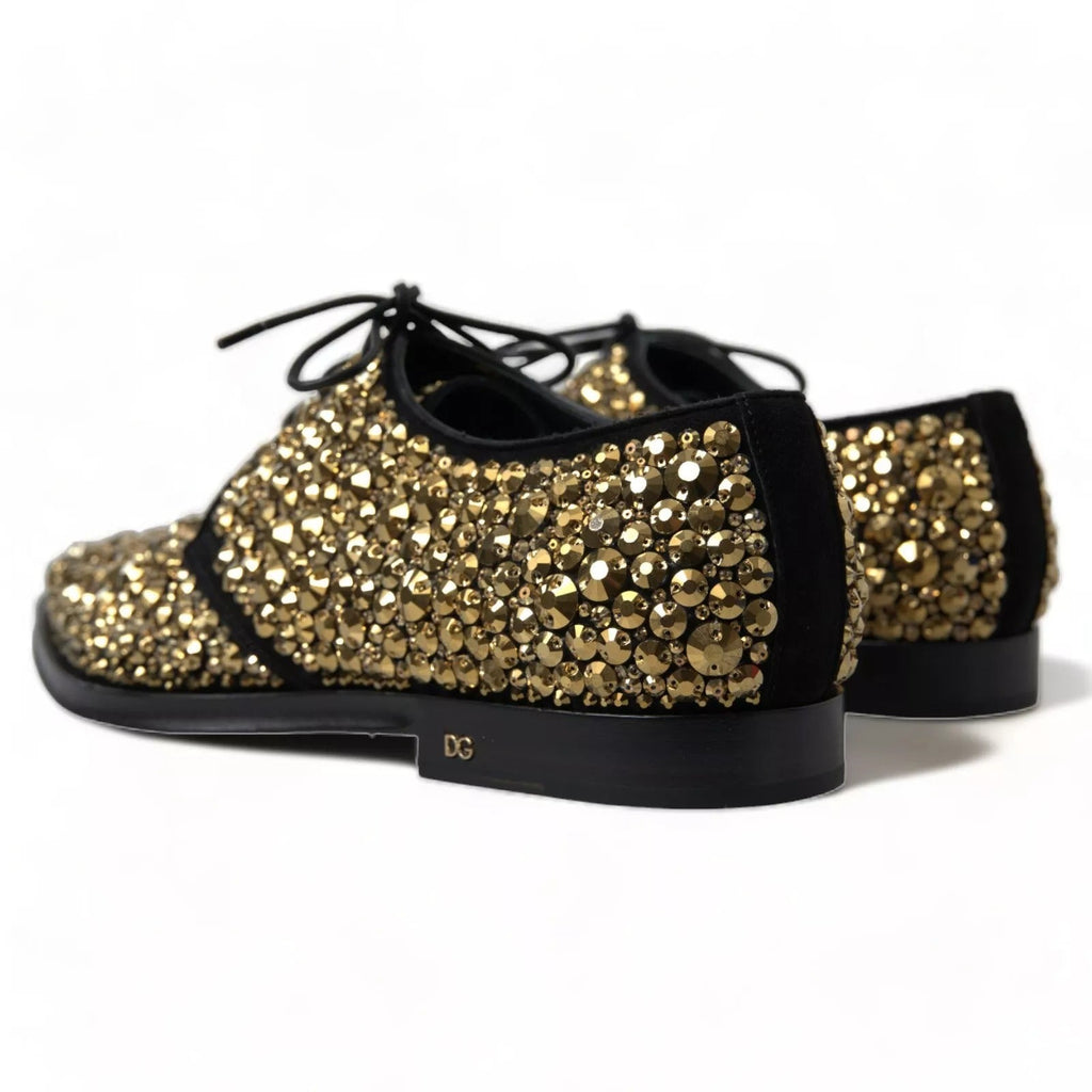Dolce & Gabbana Black Gold Embellished Derby Shoes - Beyzy Store - Dolce & Gabbana