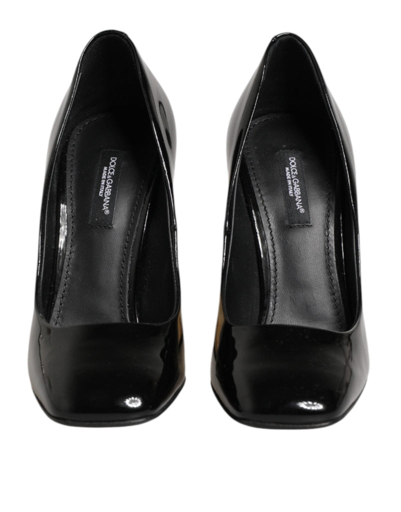 Dolce & Gabbana Black Gold Patent Leather Logo Heels Pumps Shoes - Beyzy Store - Dolce & Gabbana