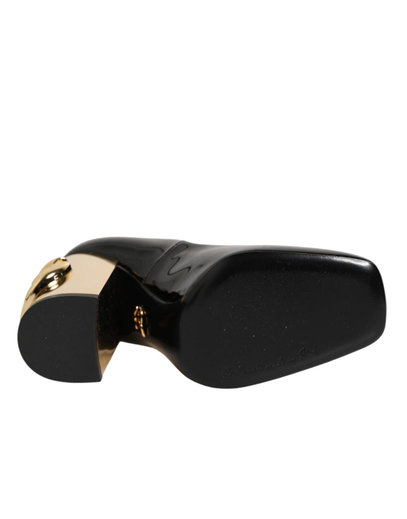 Dolce & Gabbana Black Gold Patent Leather Logo Heels Pumps Shoes - Beyzy Store - Dolce & Gabbana