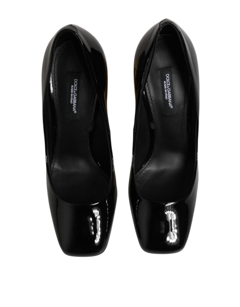 Dolce & Gabbana Black Gold Patent Leather Logo Heels Pumps Shoes - Beyzy Store - Dolce & Gabbana