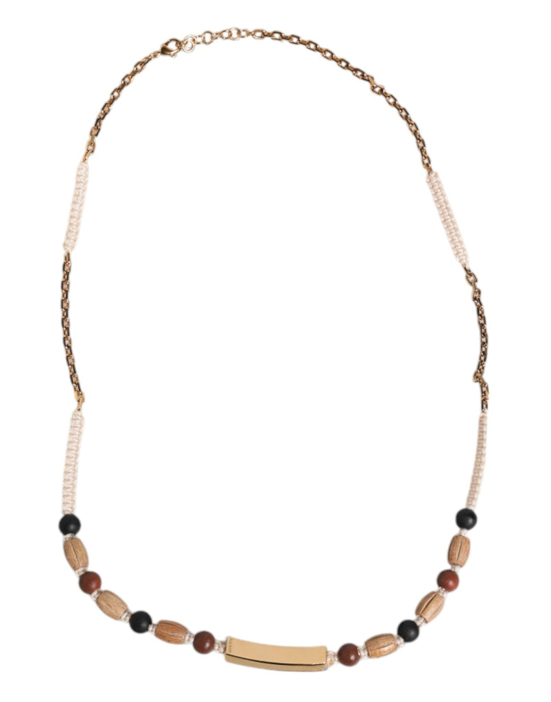 Dolce & Gabbana Black Gold Wooden Beaded Logo Pendant Necklace - Beyzy Store - Dolce & Gabbana