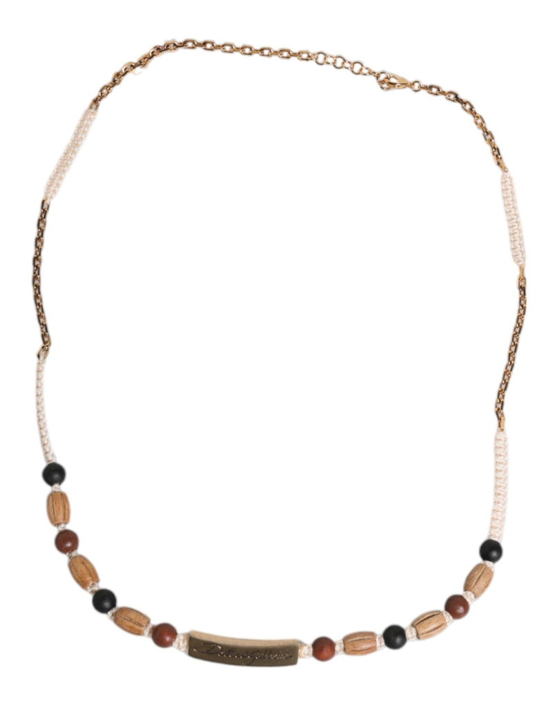 Dolce & Gabbana Black Gold Wooden Beaded Logo Pendant Necklace - Beyzy Store - Dolce & Gabbana