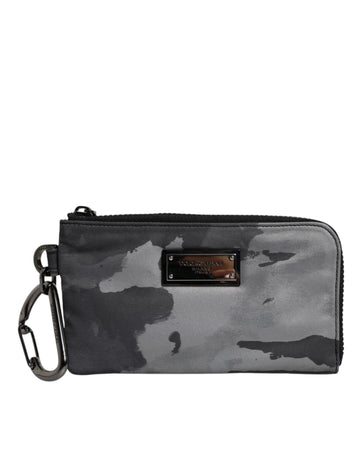 Dolce & Gabbana Black Gray Camouflage Logo Plaque Keyring Pouch Bag - Beyzy Store - Dolce & Gabbana