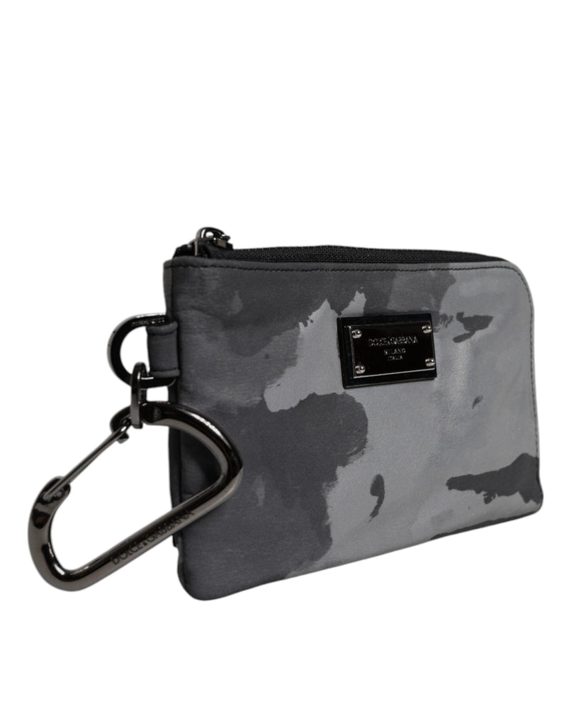 Dolce & Gabbana Black Gray Camouflage Logo Plaque Keyring Pouch Bag - Beyzy Store - Dolce & Gabbana