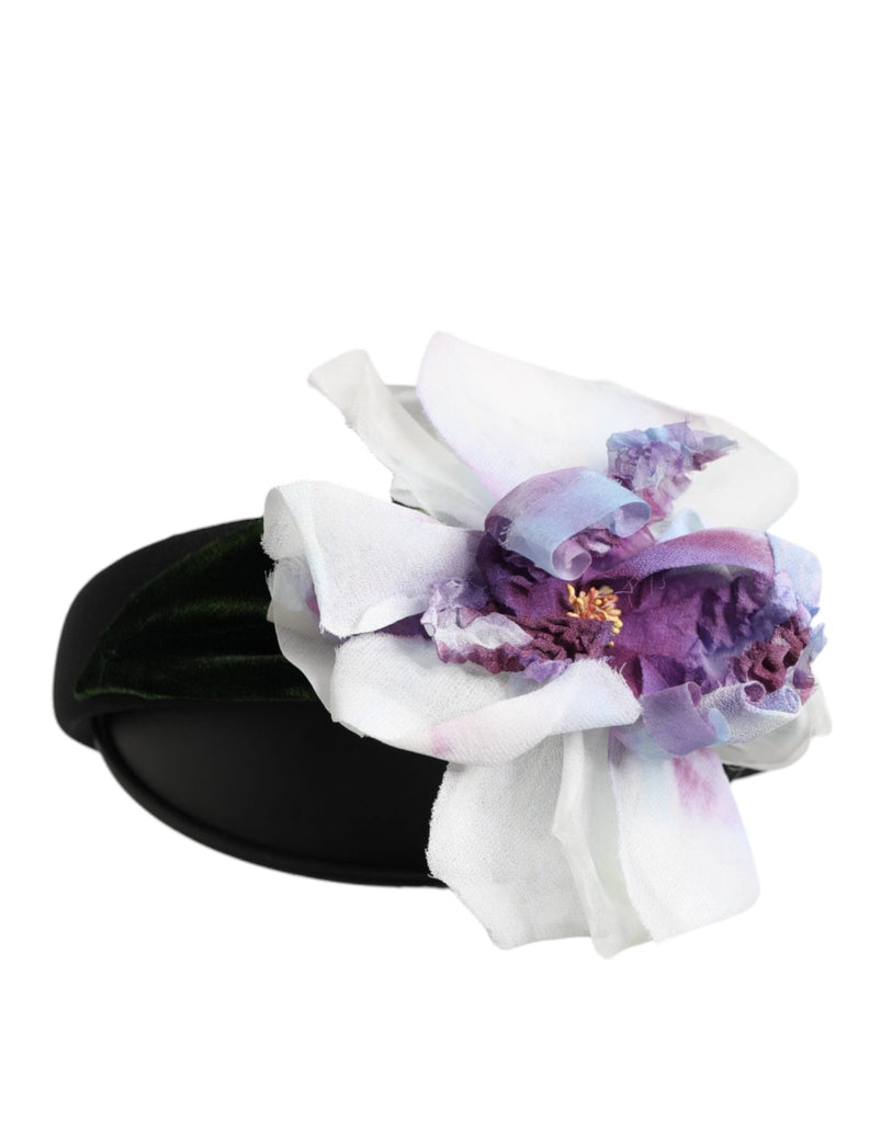 Dolce & Gabbana Black Green Silk Purple White Floral Appliqué Accessory Headband - Beyzy Store - Dolce & Gabbana