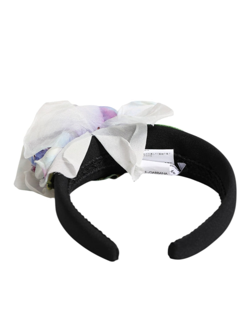 Dolce & Gabbana Black Green Silk Purple White Floral Appliqué Accessory Headband - Beyzy Store - Dolce & Gabbana