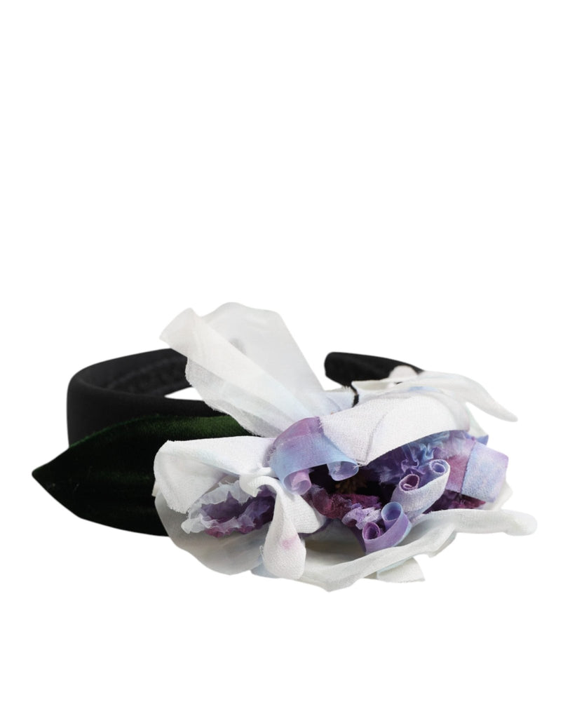 Dolce & Gabbana Black Green Silk Purple White Floral Appliqué Accessory Headband - Beyzy Store - Dolce & Gabbana