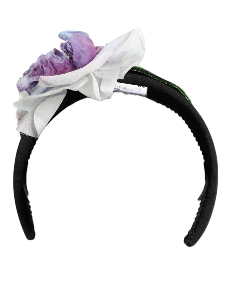 Dolce & Gabbana Black Green Silk Purple White Floral Appliqué Accessory Headband - Beyzy Store - Dolce & Gabbana