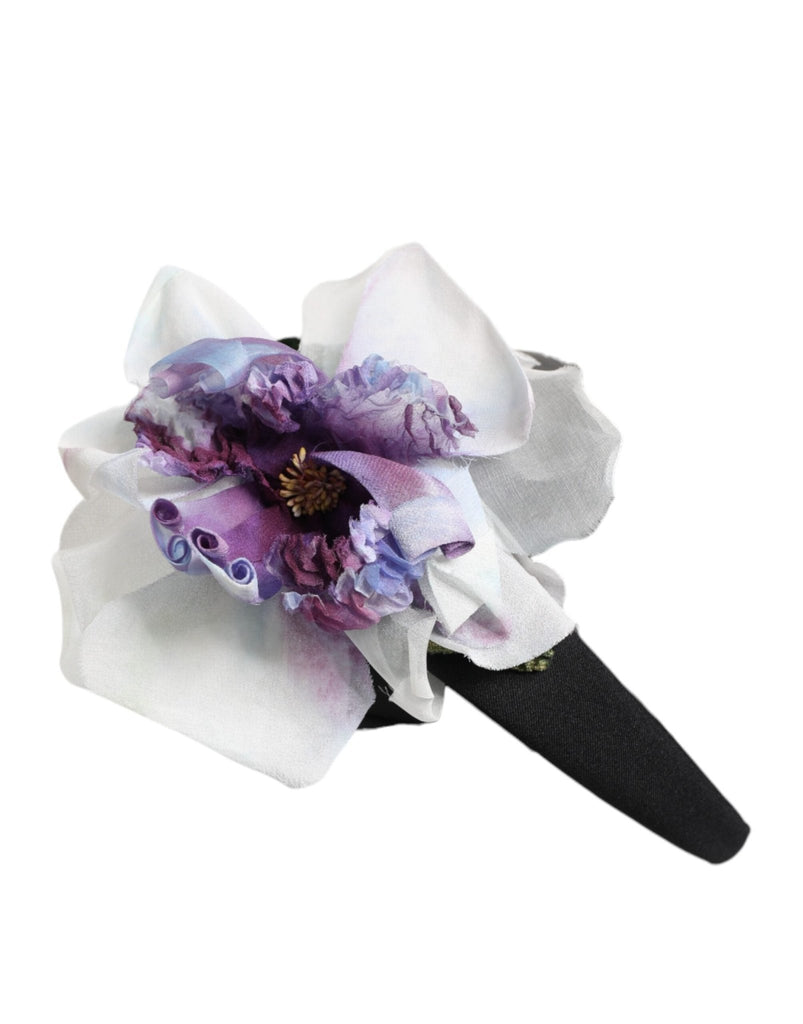 Dolce & Gabbana Black Green Silk Purple White Floral Appliqué Accessory Headband - Beyzy Store - Dolce & Gabbana