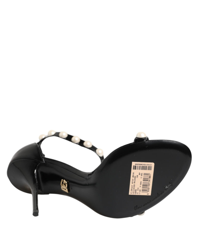 Dolce & Gabbana Black KEIRA Pearl Embellished Sandals Shoes - Beyzy Store - Dolce & Gabbana