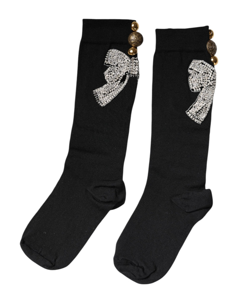 Dolce & Gabbana Black Knit Floral Crystal Embellishment Socks - Beyzy Store - Dolce & Gabbana