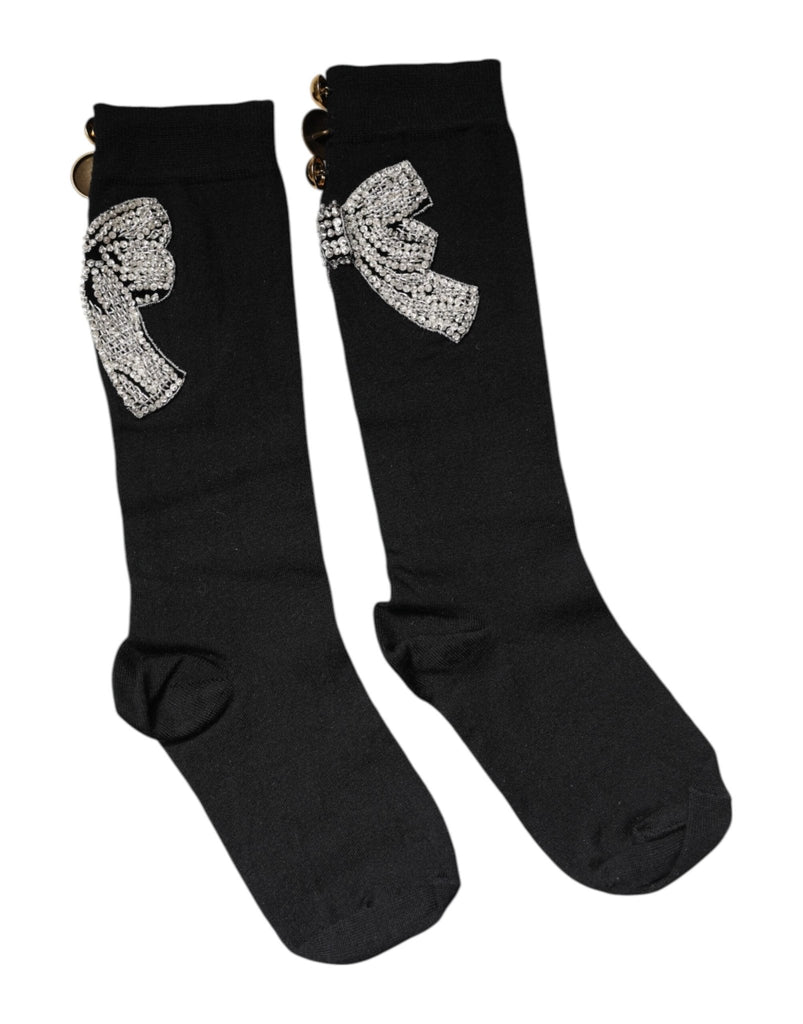 Dolce & Gabbana Black Knit Floral Crystal Embellishment Socks - Beyzy Store - Dolce & Gabbana