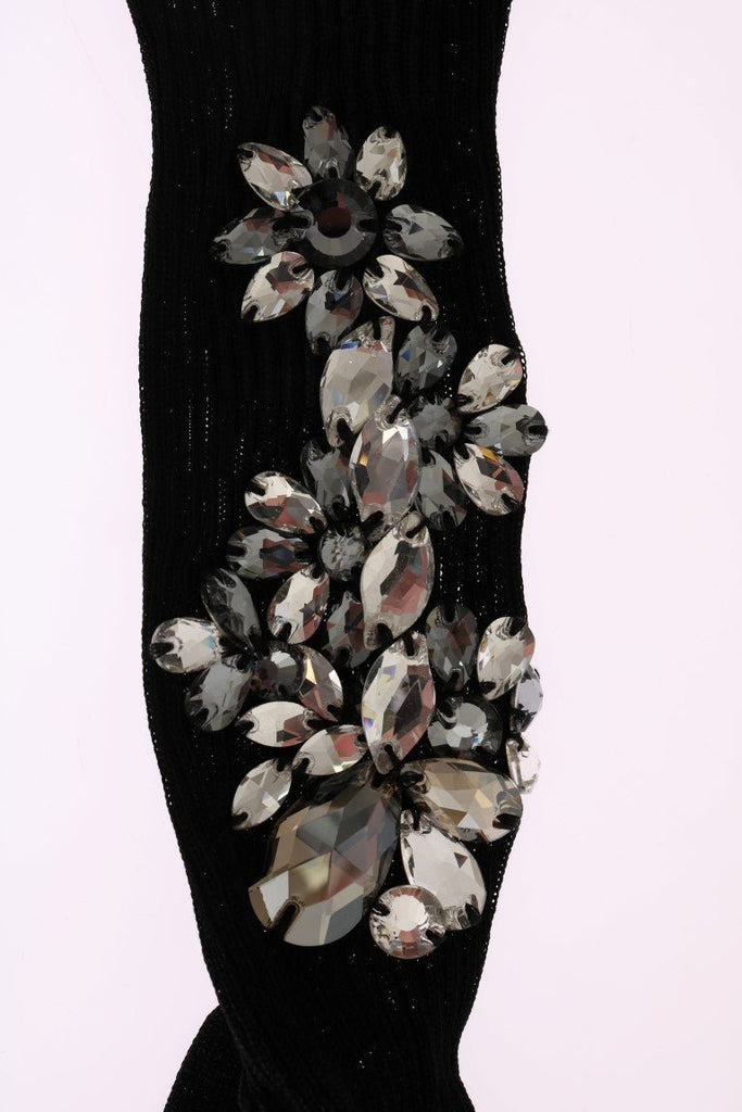 Dolce & Gabbana Black Knitted Floral Clear Crystal Socks - Beyzy Store - Dolce & Gabbana