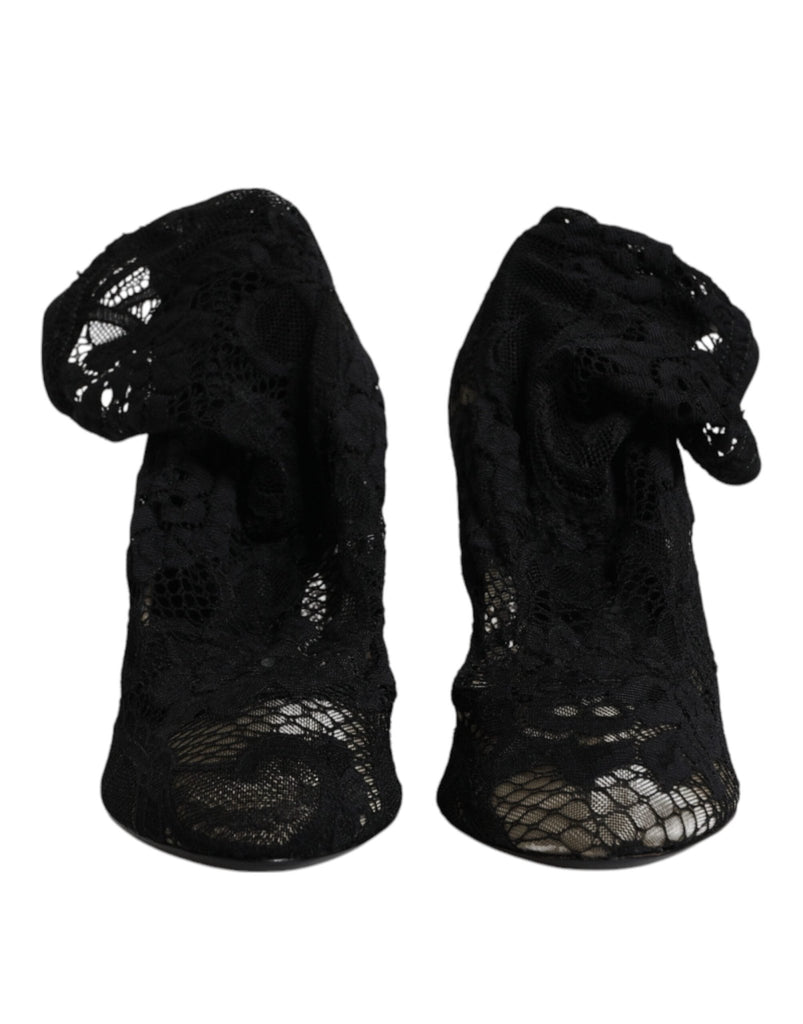 Dolce & Gabbana Black Lace Stretch Heels Mid Calf Boots Shoes - Beyzy Store - Dolce & Gabbana