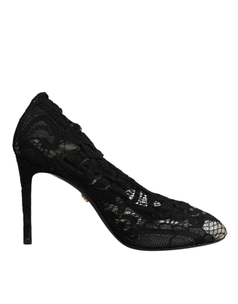 Dolce & Gabbana Black Lace Stretch Heels Mid Calf Boots Shoes - Beyzy Store - Dolce & Gabbana