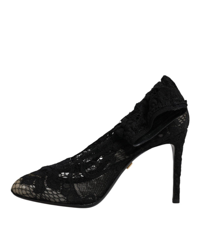 Dolce & Gabbana Black Lace Stretch Heels Mid Calf Boots Shoes - Beyzy Store - Dolce & Gabbana