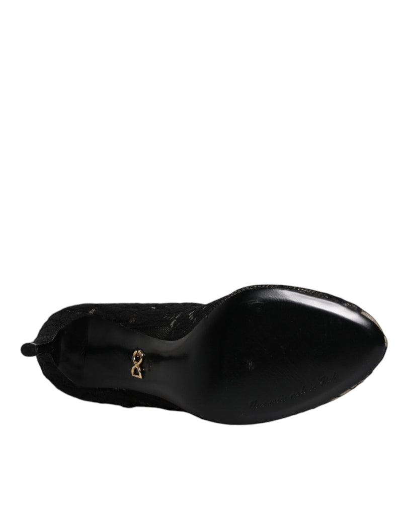 Dolce & Gabbana Black Lace Stretch Heels Mid Calf Boots Shoes - Beyzy Store - Dolce & Gabbana
