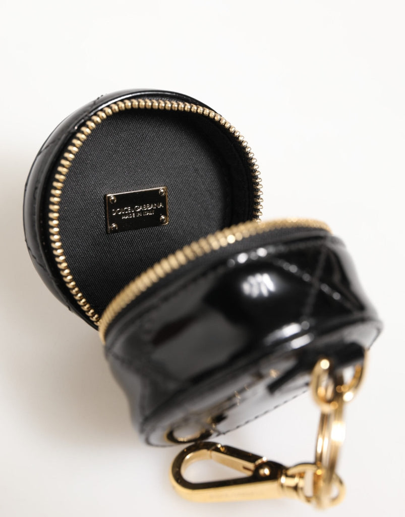 Dolce & Gabbana Black Lamb Leather DG Crystal Logo Round Coin Purse Wallet - Beyzy Store - Dolce & Gabbana