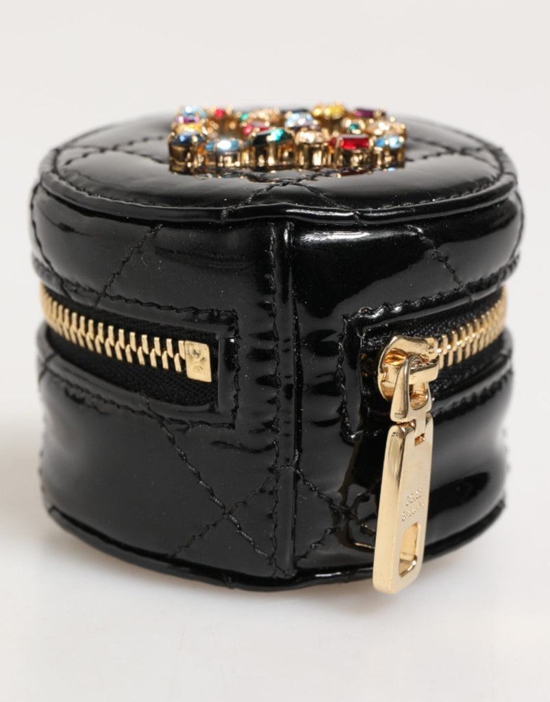 Dolce & Gabbana Black Lamb Leather DG Crystal Logo Round Coin Purse Wallet - Beyzy Store - Dolce & Gabbana