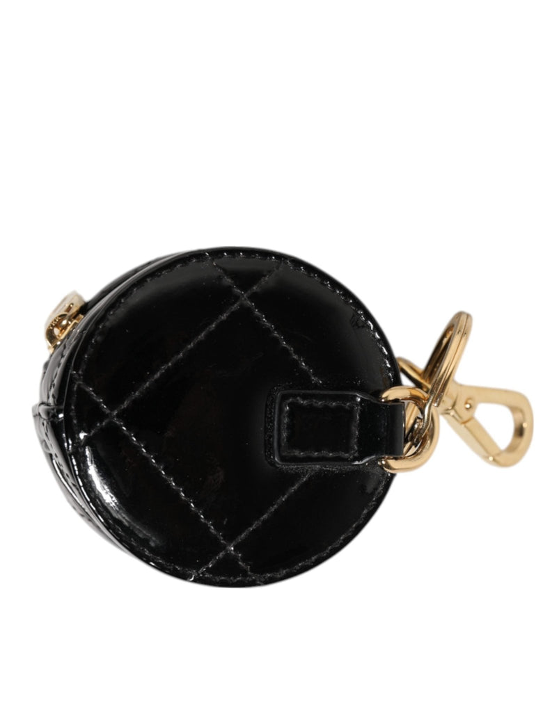 Dolce & Gabbana Black Lamb Leather DG Crystal Logo Round Coin Purse Wallet - Beyzy Store - Dolce & Gabbana
