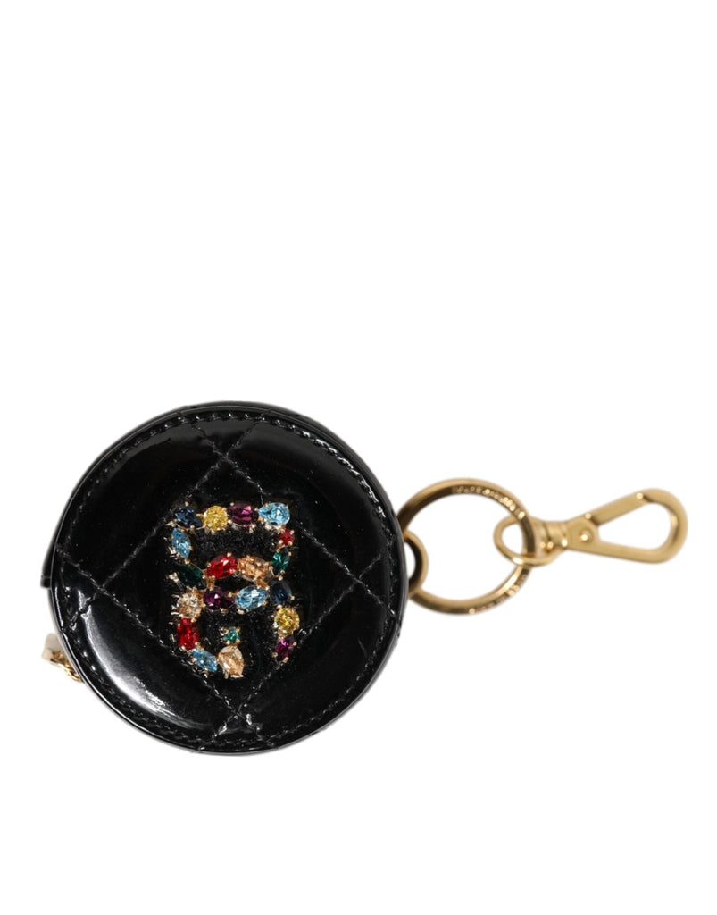 Dolce & Gabbana Black Lamb Leather DG Crystal Logo Round Coin Purse Wallet - Beyzy Store - Dolce & Gabbana
